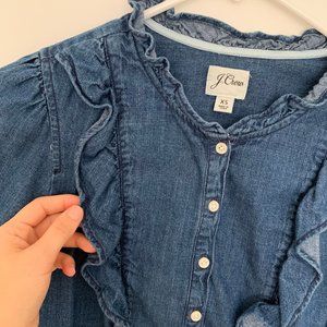 J. Crew Tops - J.Crew Denim Ruffle Shirt J. Crew Tops - J.Crew Denim Ruffle Shirt